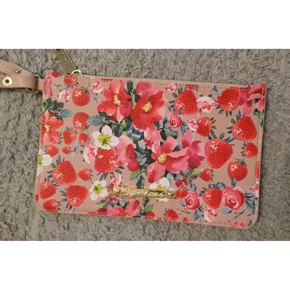 Betsey Johnson Strawberry Floral Wristlet Makeup Bag